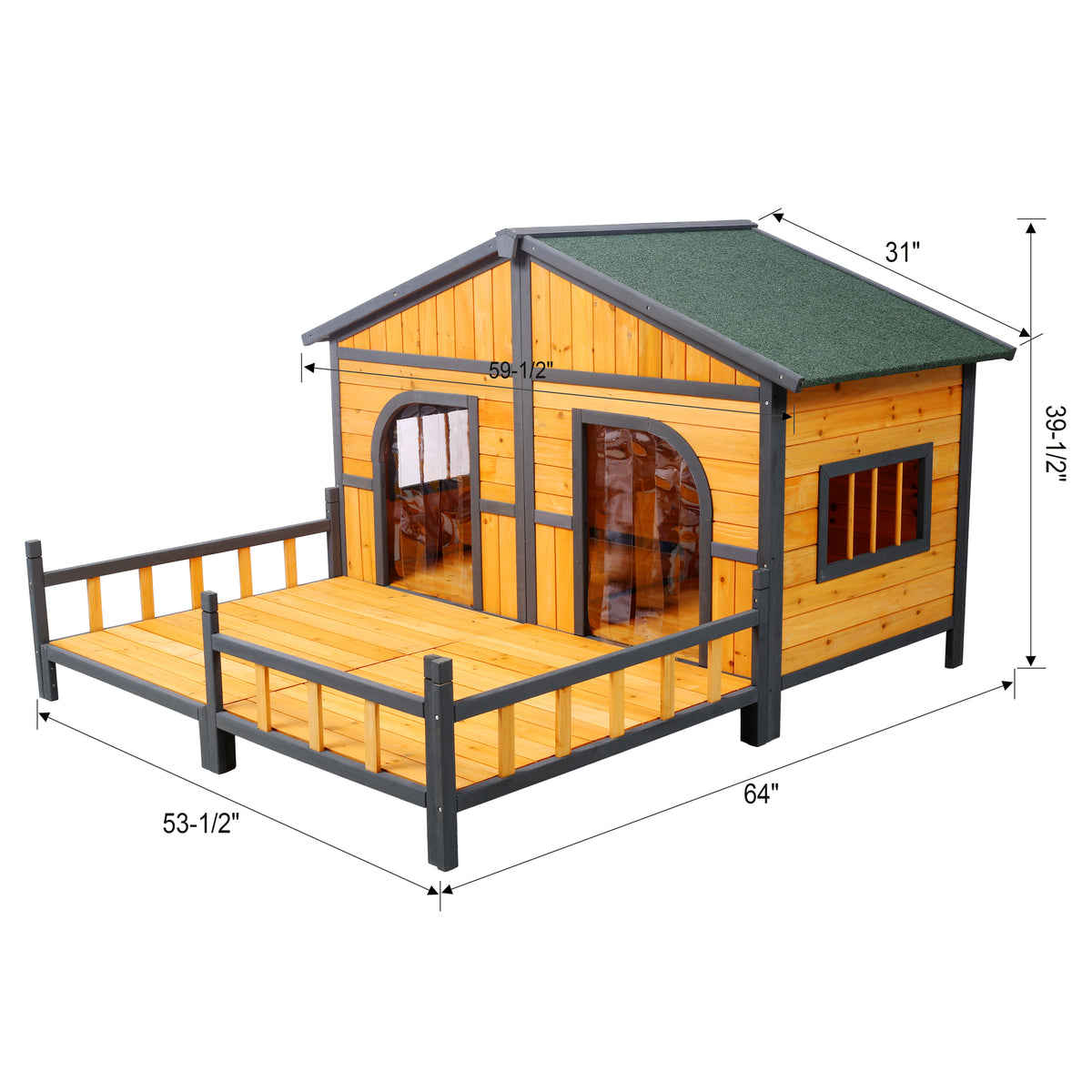 Wooden Large Dog House Outdoor Double XL Dog Kennel with Elevated Floor and Porch, Weatherproof Puppy Shelter for Small 