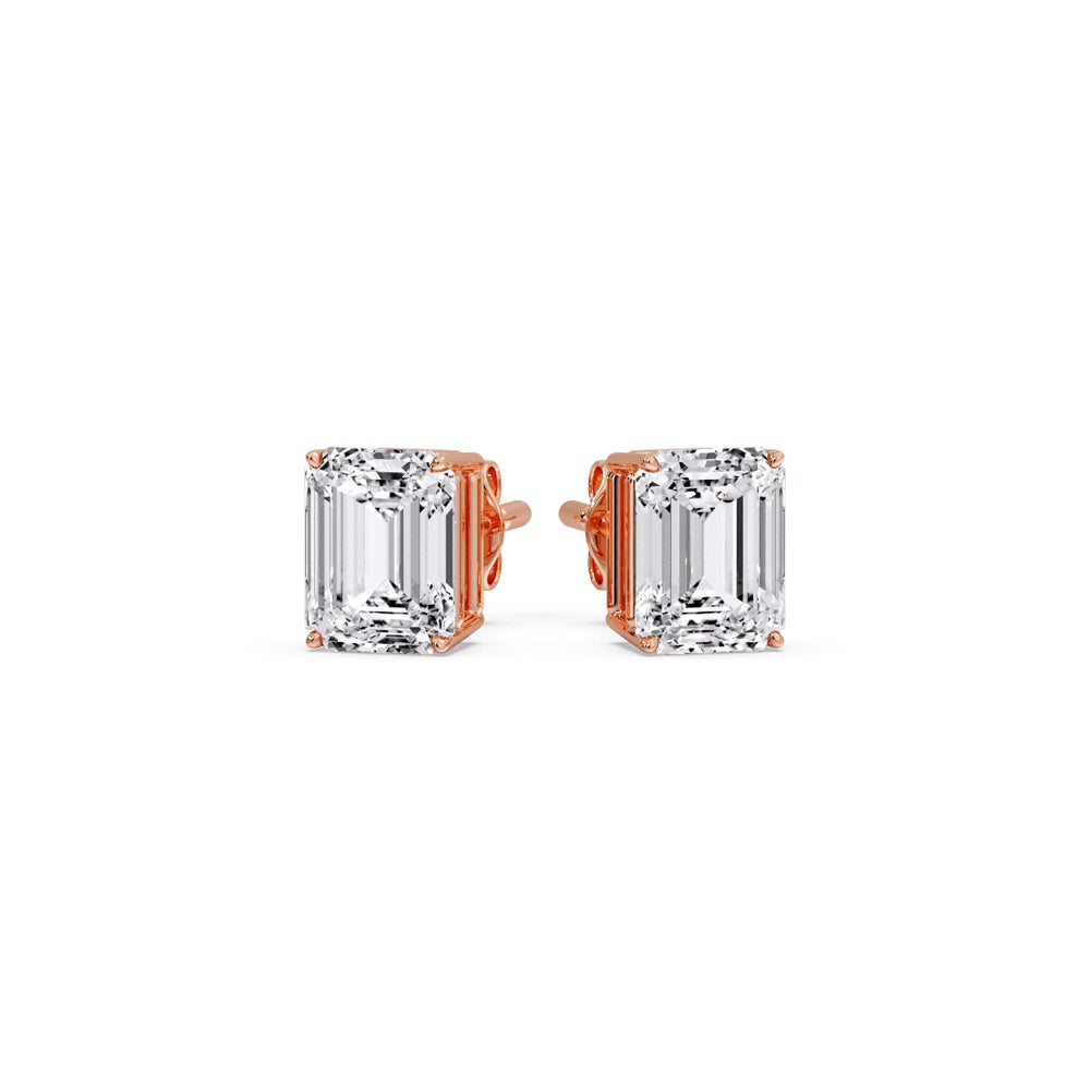 Certified Emerald Cut Diamond Solitaire Stud Earrings