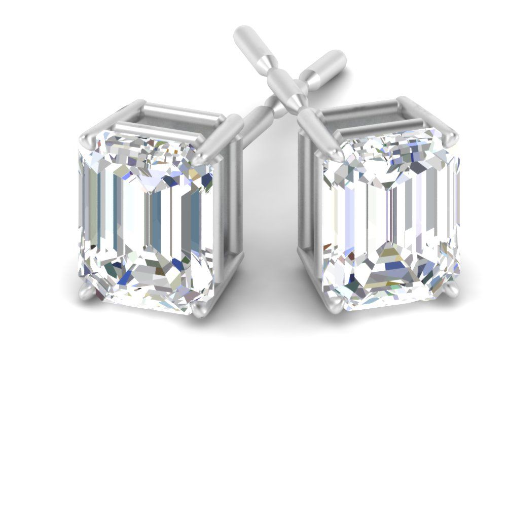 Certified Emerald Cut Diamond Solitaire Stud Earrings