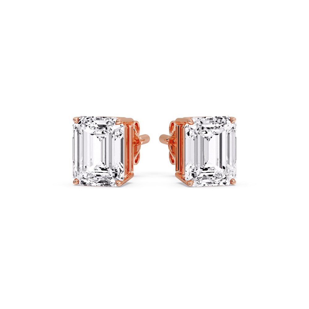 Certified Emerald Cut Diamond Solitaire Stud Earrings