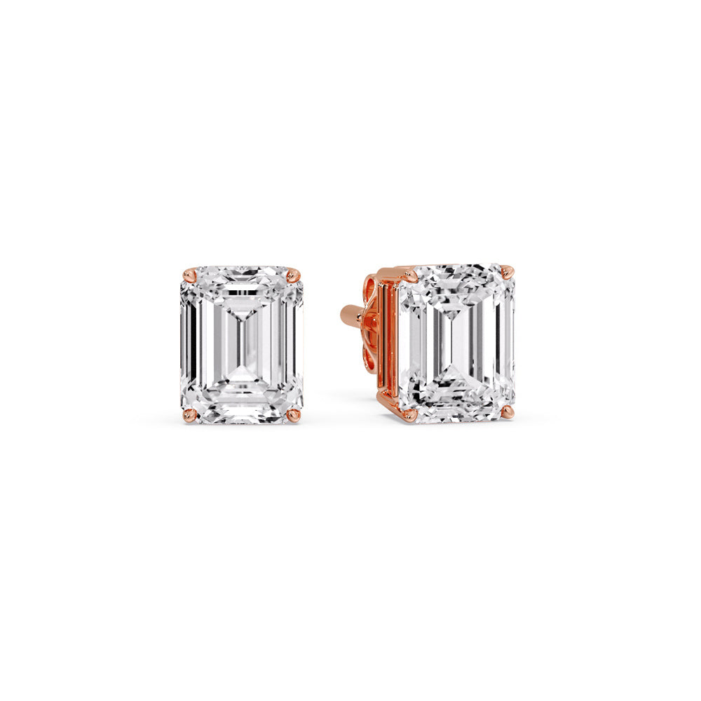 Certified Emerald Cut Diamond Solitaire Stud Earrings