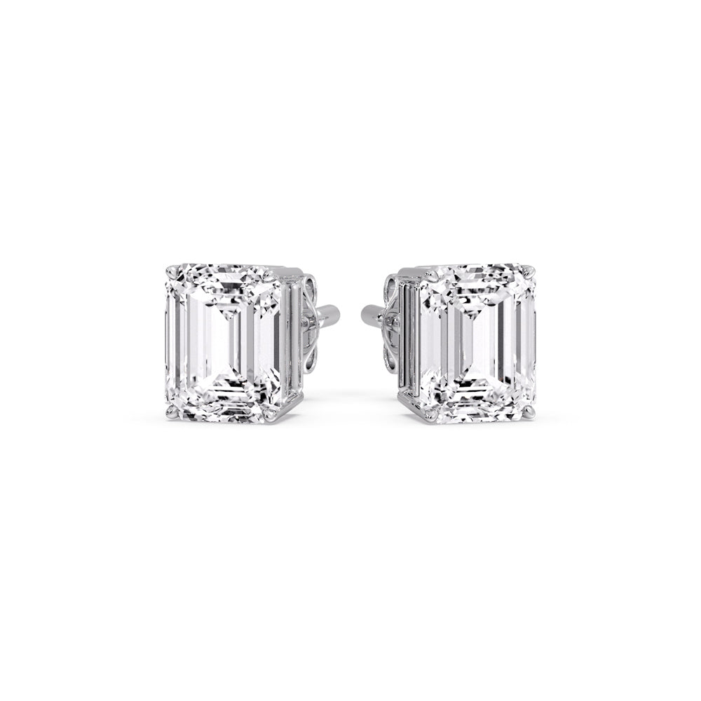 Certified Emerald Cut Diamond Solitaire Stud Earrings