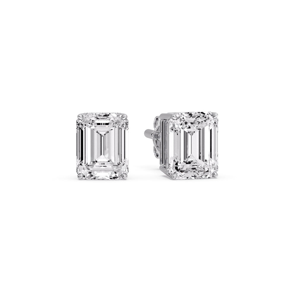 Certified Emerald Cut Diamond Solitaire Stud Earrings