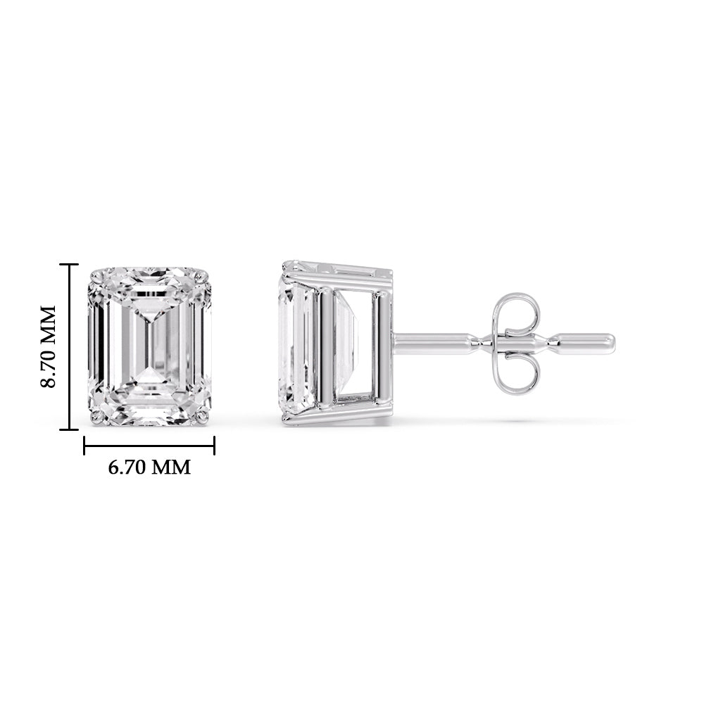 Certified Emerald Cut Diamond Solitaire Stud Earrings