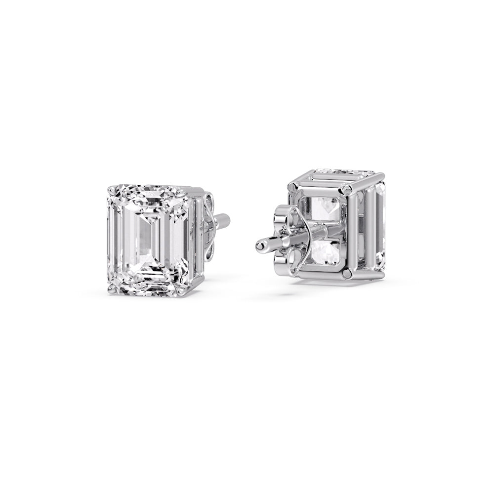 Certified Emerald Cut Diamond Solitaire Stud Earrings