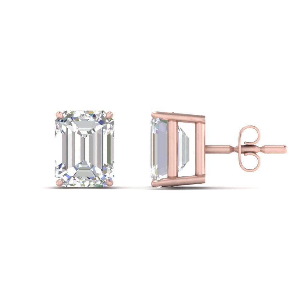 Certified Emerald Cut Diamond Solitaire Stud Earrings