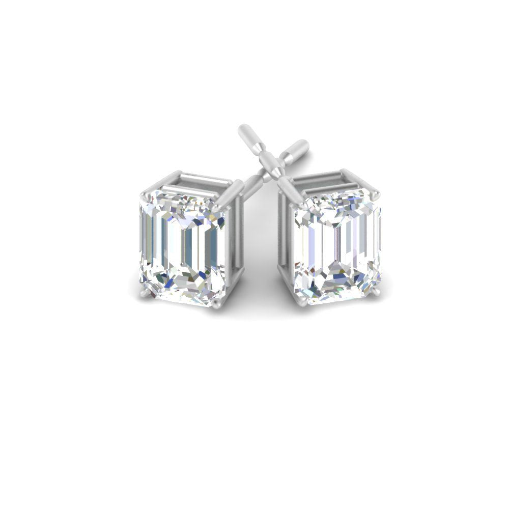 Certified Emerald Cut Diamond Solitaire Stud Earrings