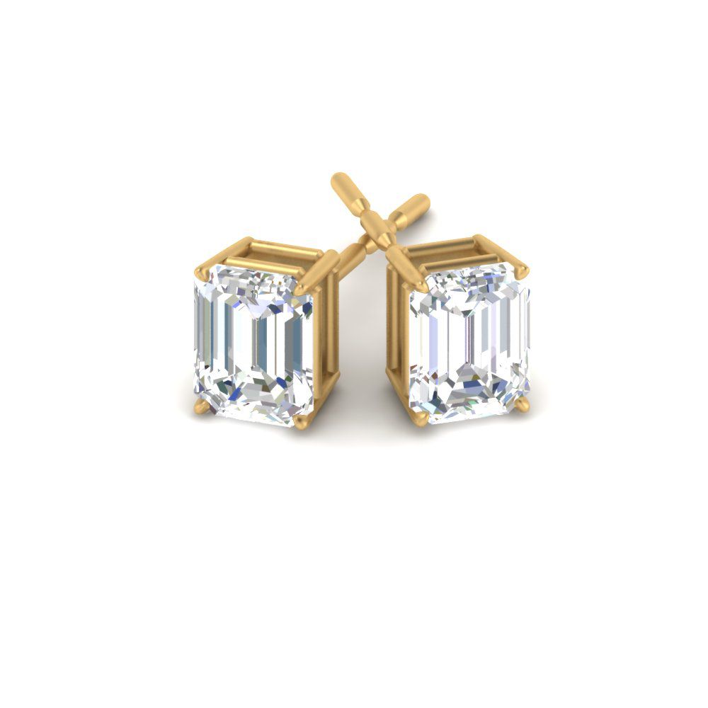 Certified Emerald Cut Diamond Solitaire Stud Earrings