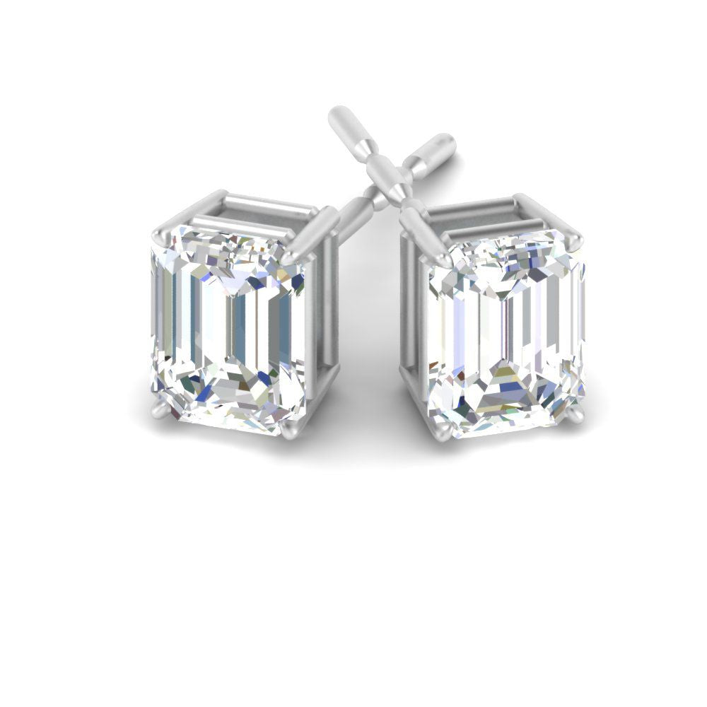 Certified Emerald Cut Diamond Solitaire Stud Earrings