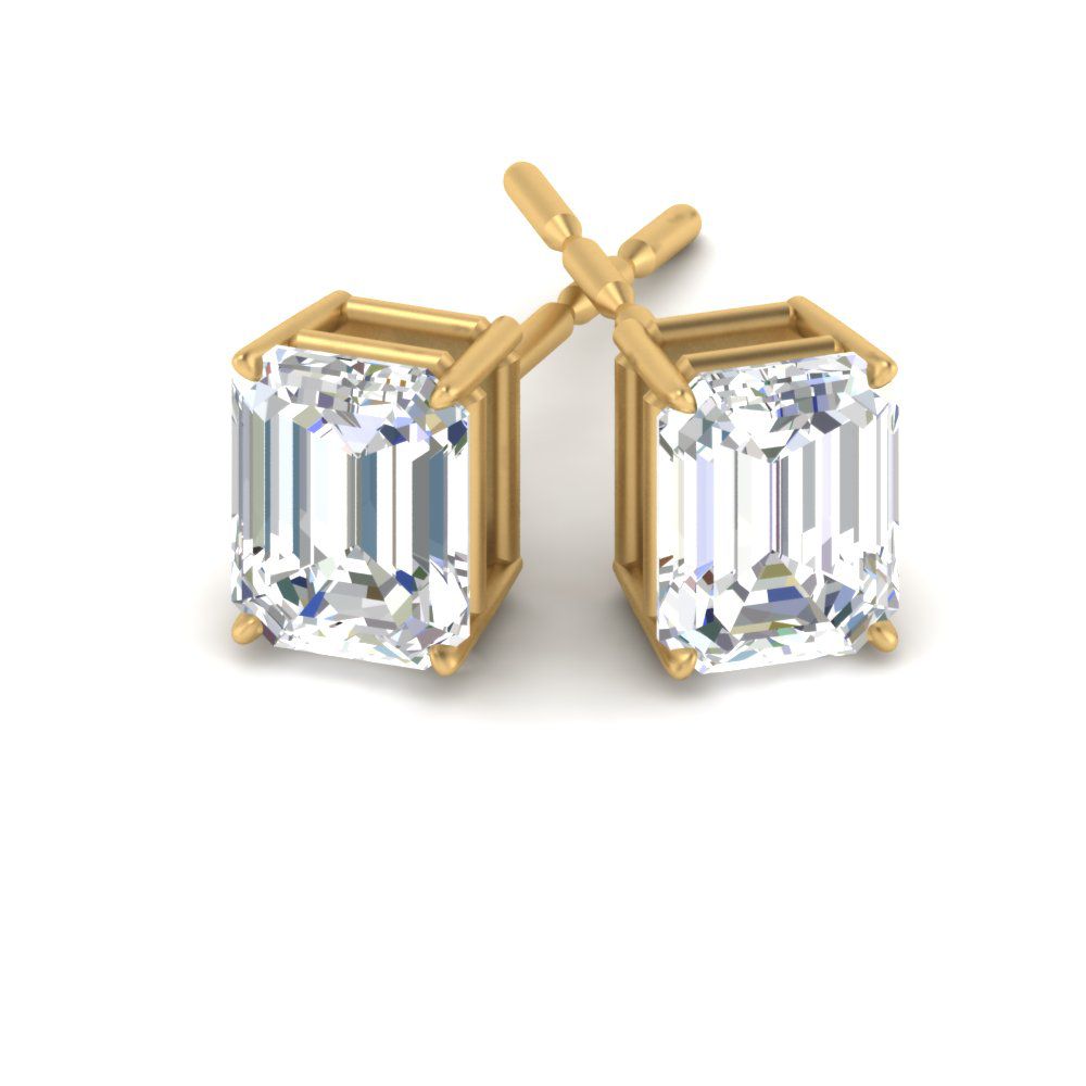 Certified Emerald Cut Diamond Solitaire Stud Earrings