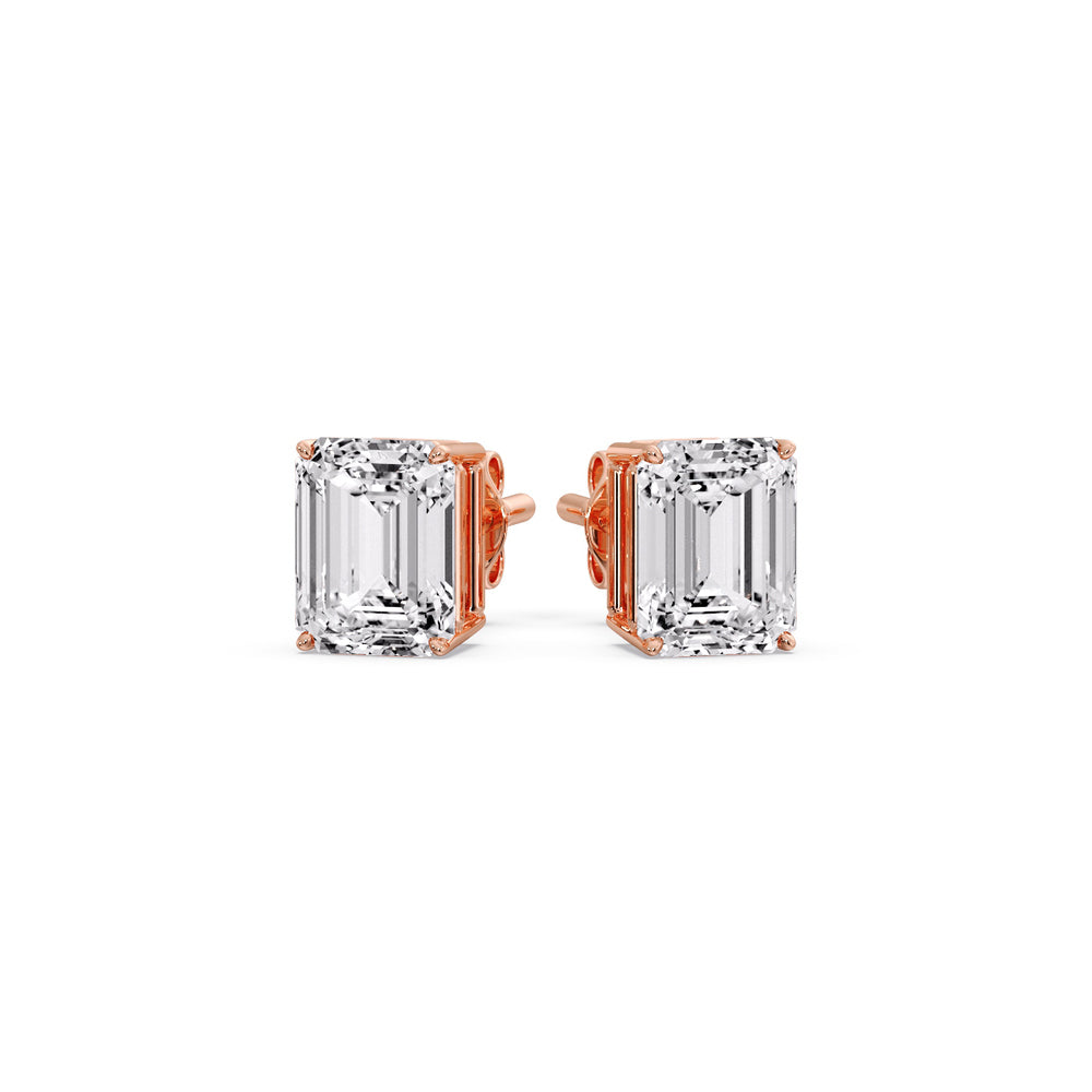 Certified Emerald Cut Diamond Solitaire Stud Earrings