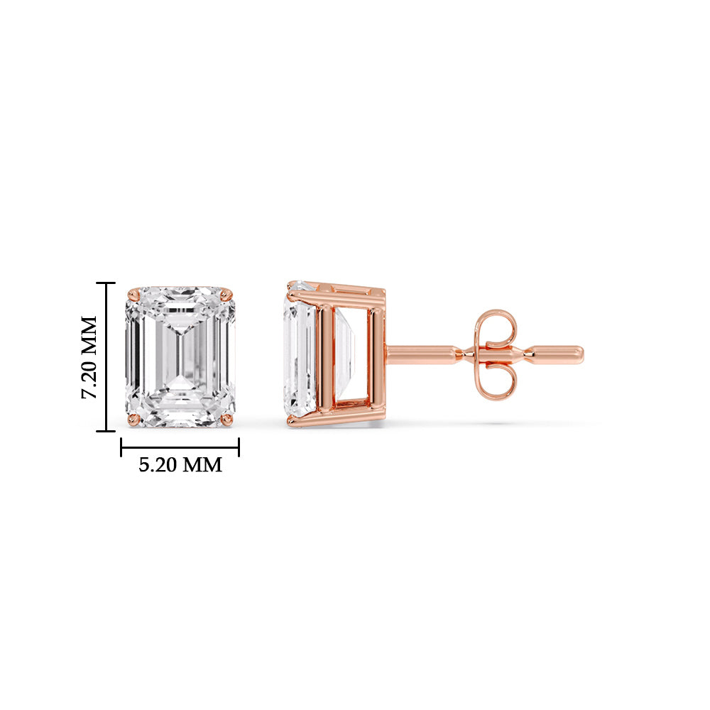 Certified Emerald Cut Diamond Solitaire Stud Earrings