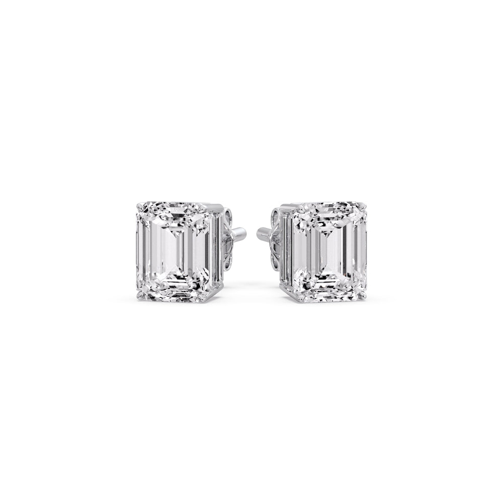 Certified Emerald Cut Diamond Solitaire Stud Earrings