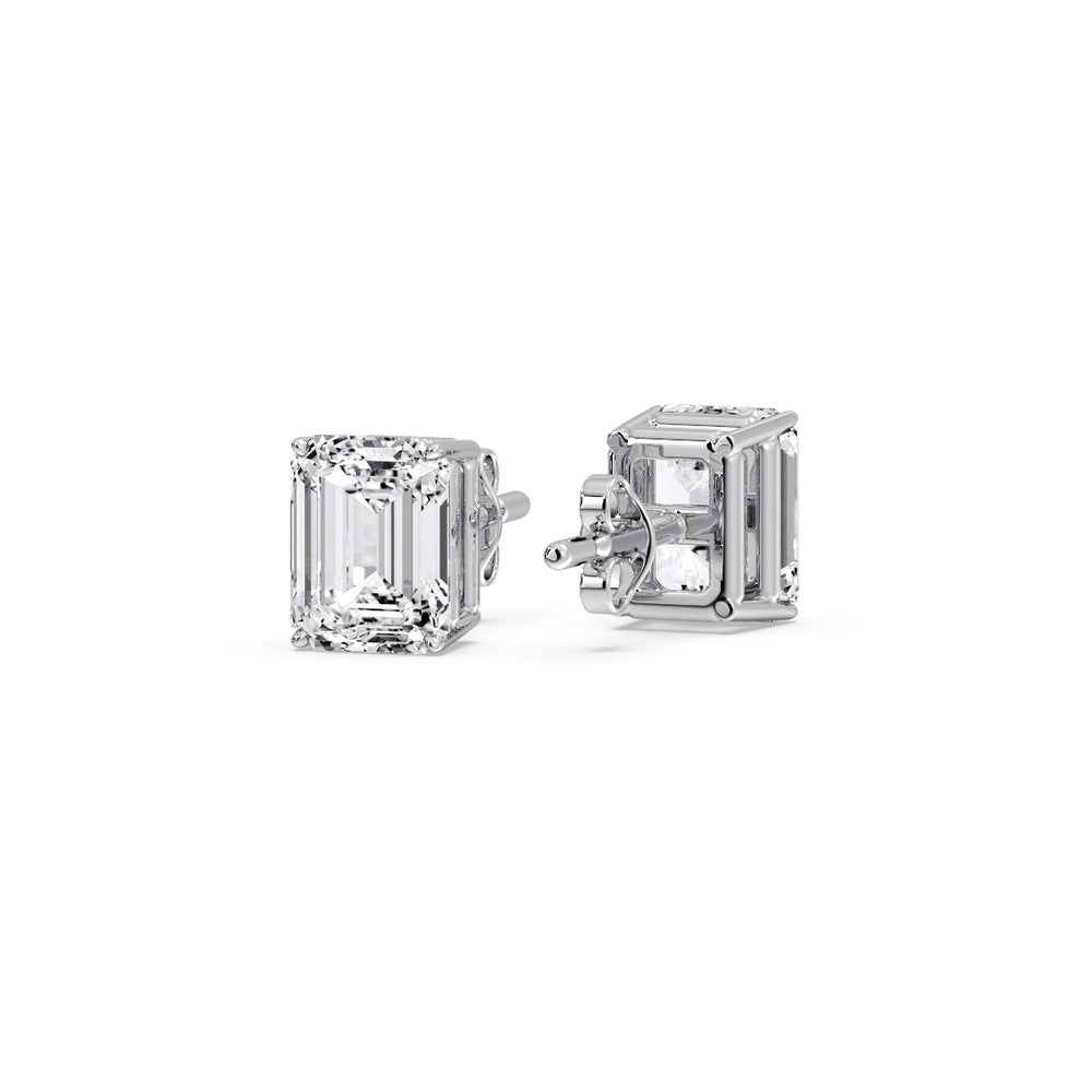 Certified Emerald Cut Diamond Solitaire Stud Earrings