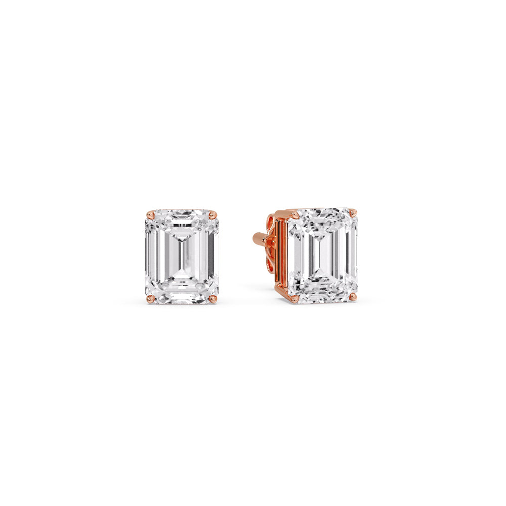 Certified Emerald Cut Diamond Solitaire Stud Earrings