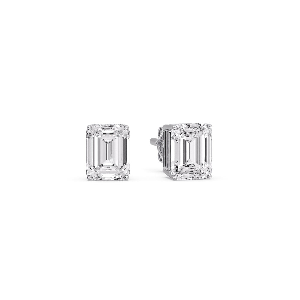 Certified Emerald Cut Diamond Solitaire Stud Earrings