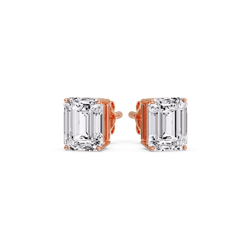 Certified Emerald Cut Diamond Solitaire Stud Earrings