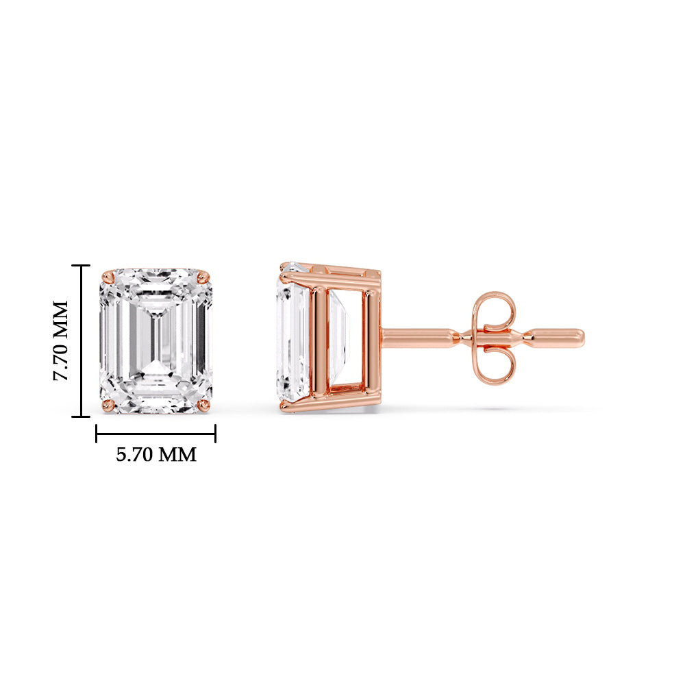 Certified Emerald Cut Diamond Solitaire Stud Earrings