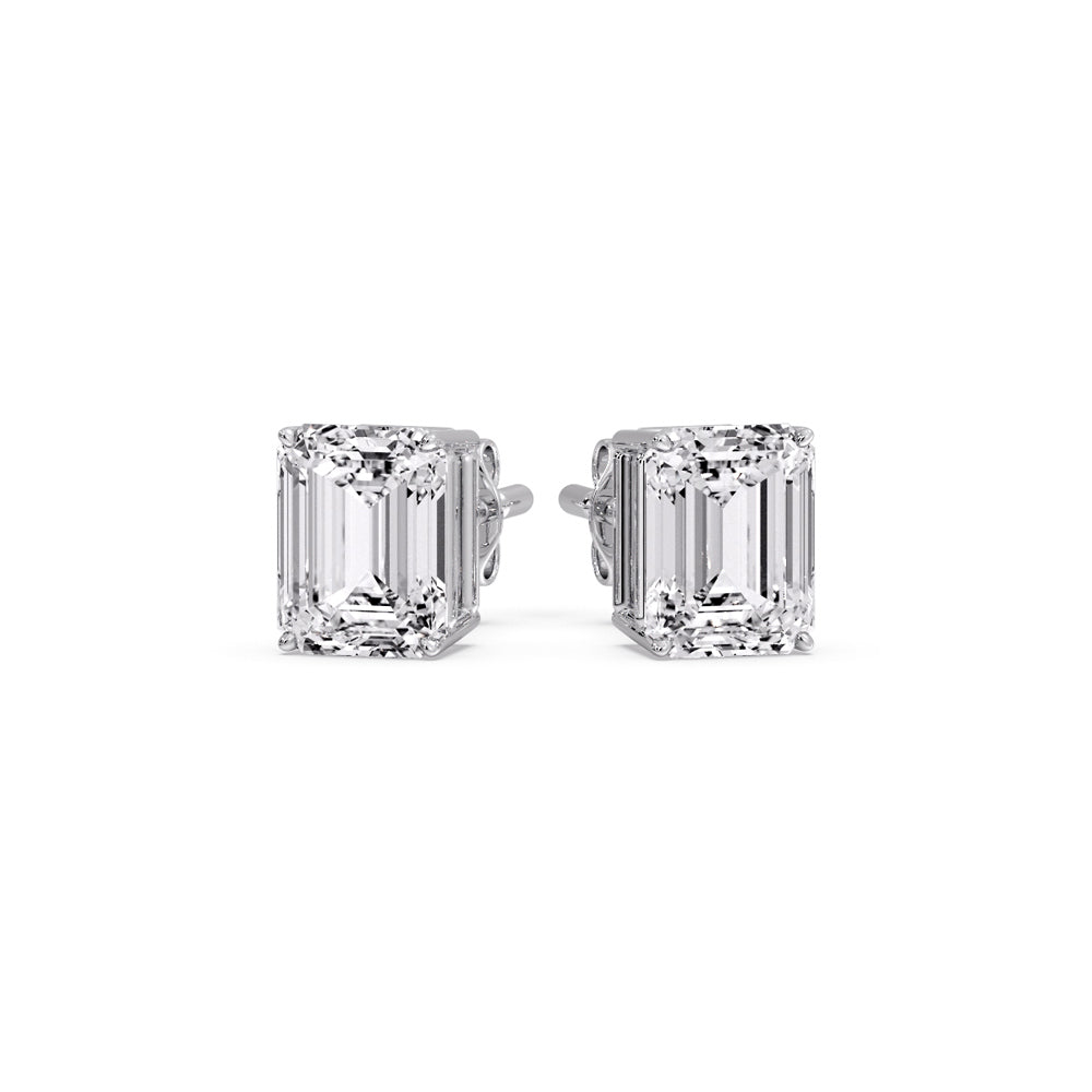 Certified Emerald Cut Diamond Solitaire Stud Earrings
