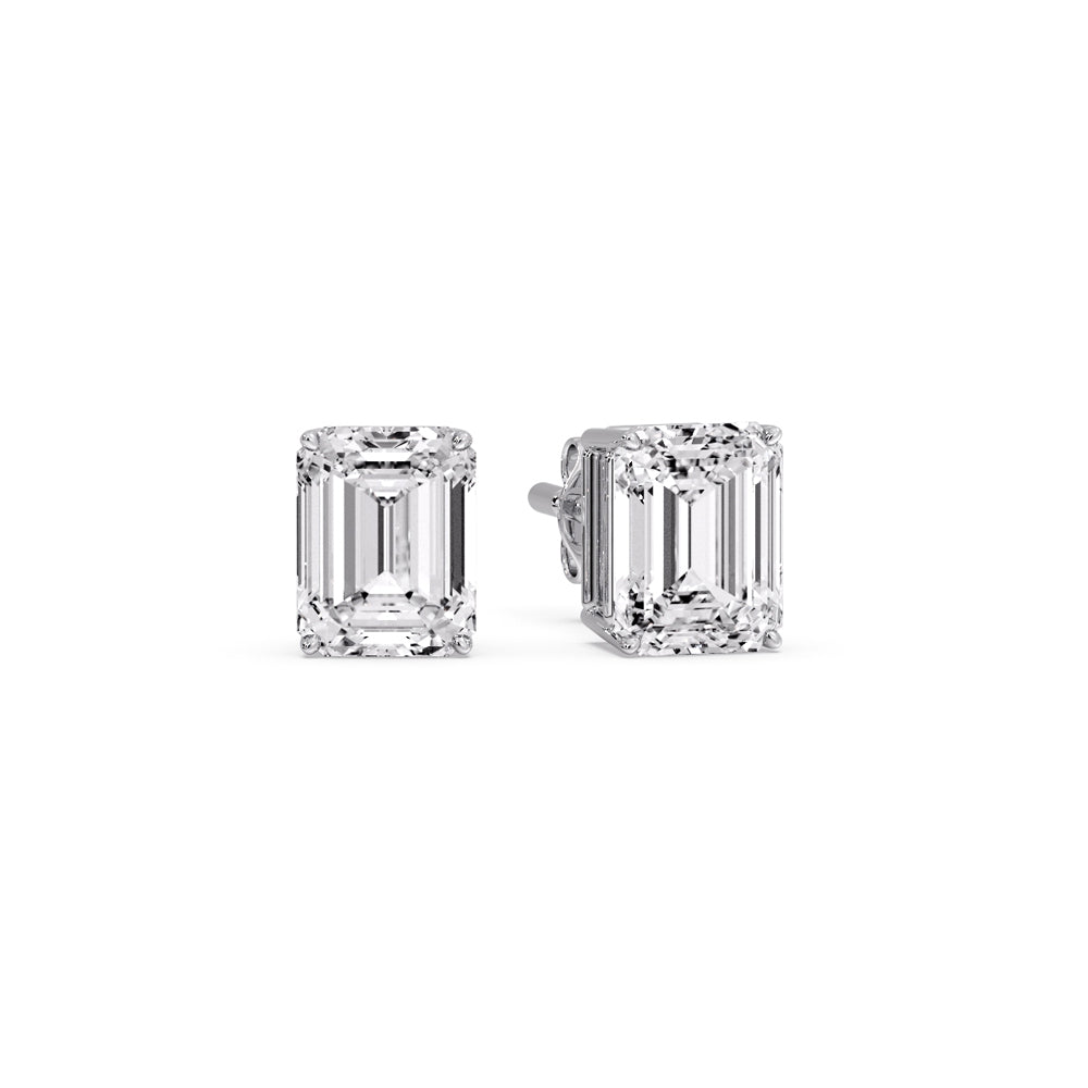 Certified Emerald Cut Diamond Solitaire Stud Earrings
