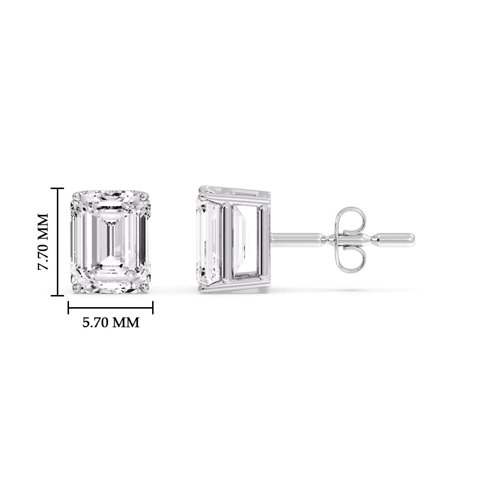 Certified Emerald Cut Diamond Solitaire Stud Earrings