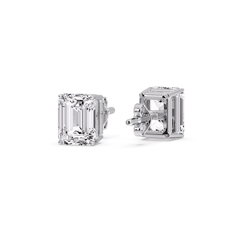 Certified Emerald Cut Diamond Solitaire Stud Earrings