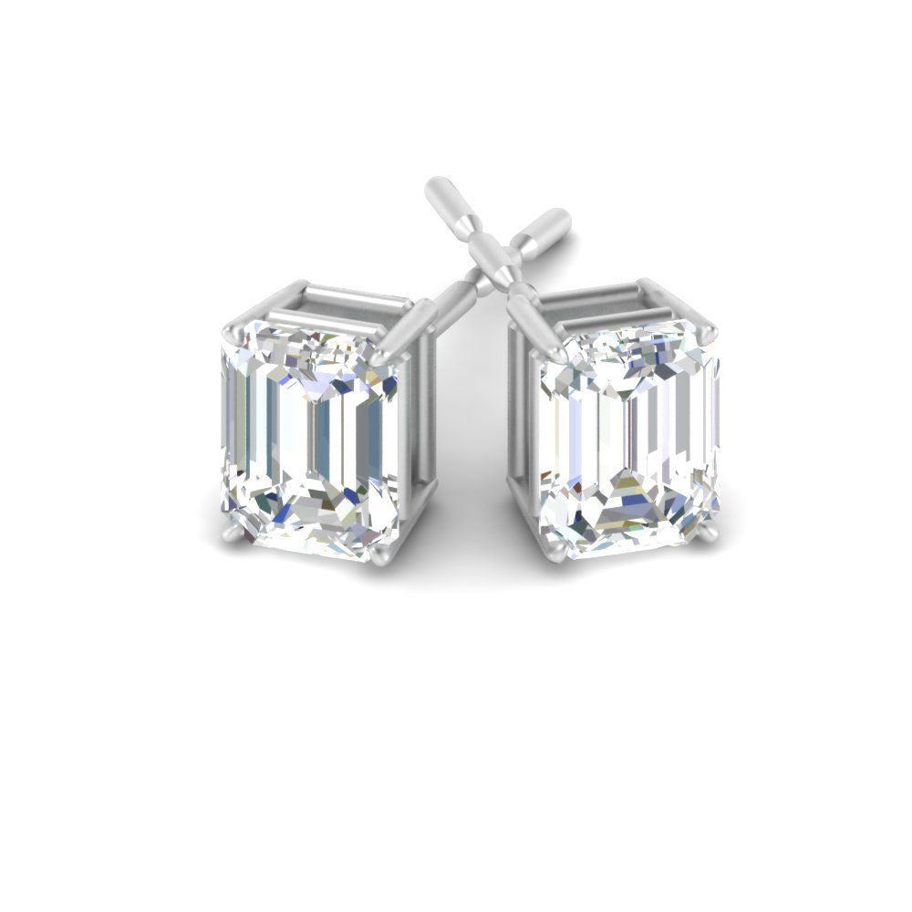 Certified Emerald Cut Diamond Solitaire Stud Earrings