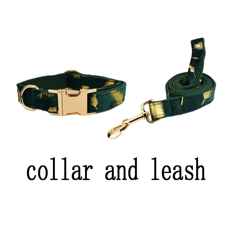Personalized Green Feather Velvet Floral Classic Set