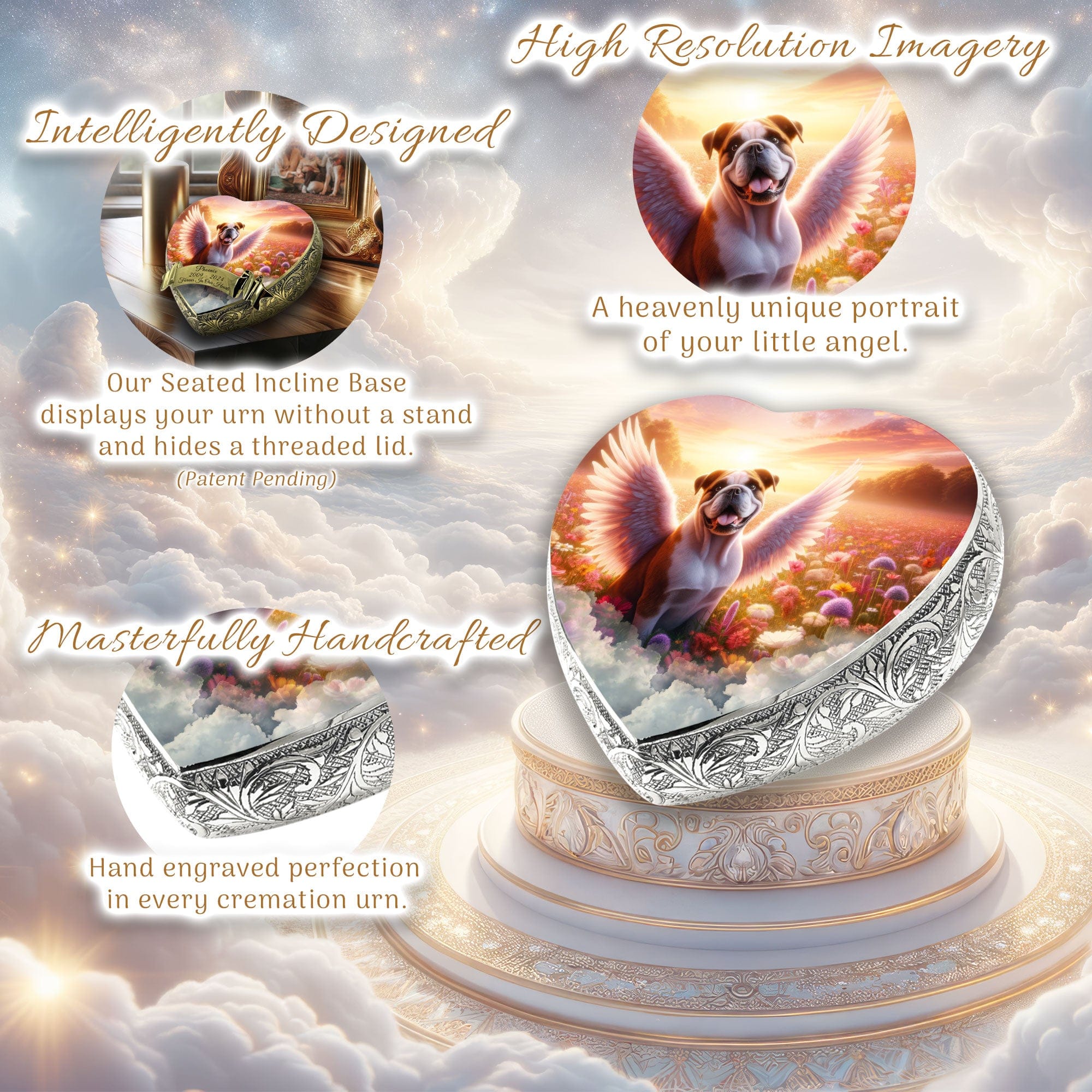 Bulldog Dog Urn - Angelic Splendor Urn for Dog Ashes