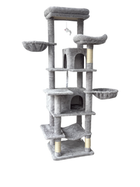 68in Tall Multi-Level Green Cat Tree with Hammocks, Hanging Basket, Cat Cave, Removeable Cushion, Scratching Posts - Plu