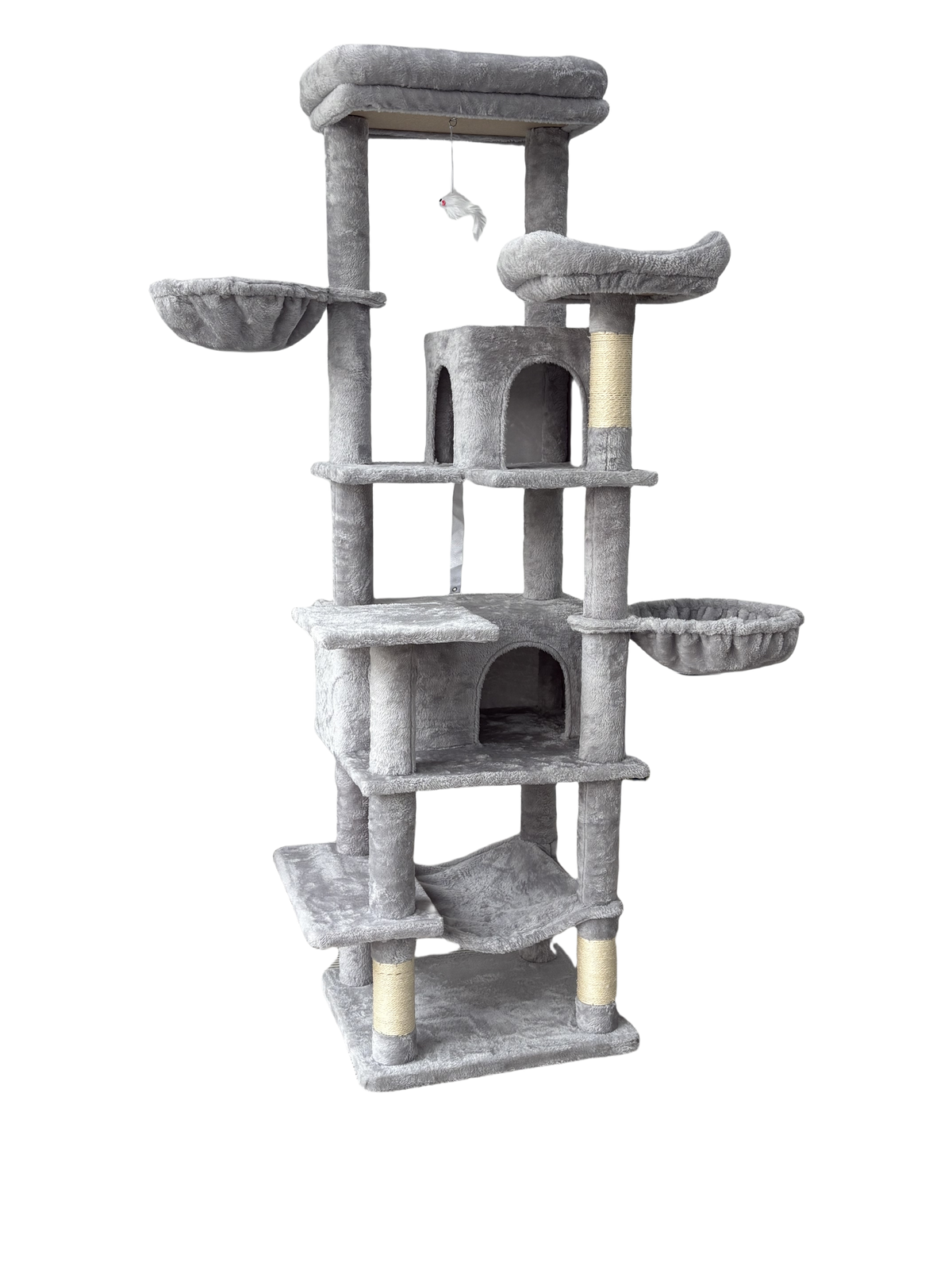 68in Tall Multi-Level Green Cat Tree with Hammocks, Hanging Basket, Cat Cave, Removeable Cushion, Scratching Posts - Plu