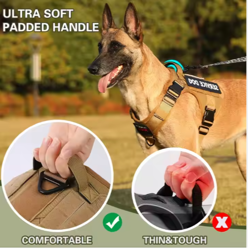 Hiphoppet US Local Tactical Service Dog Harness Vest Adjustable Reflective No Pulling Large Dog Harness With Metal Buckl