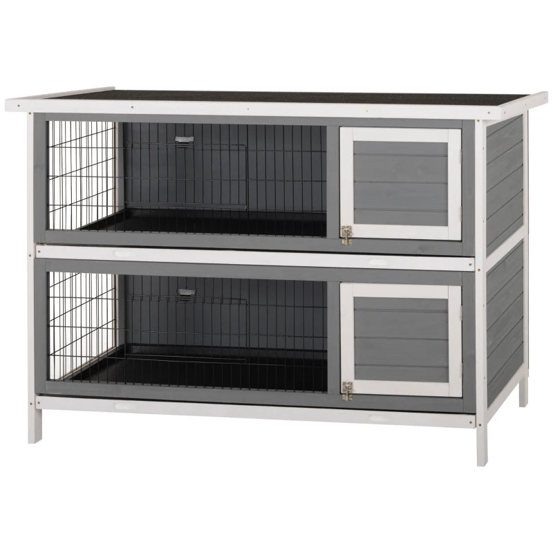 PawHut 54 2-Story Large Rabbit Hutch Bunny Cage Wooden Pet House Small Animal Habitat With Lockable Doors, No Leak Tray 