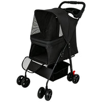 Foldable Pet Stroller for Small Dogs and Cats Under 28 lbs with Multi-Functional Tray, 2 Safety Leashes, Storage Basket 