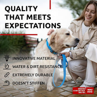 Waterproof Dog Collar Adjustable 17–28 in Neck x 1 3/5 in Wide Buckle & QR Tag Blue