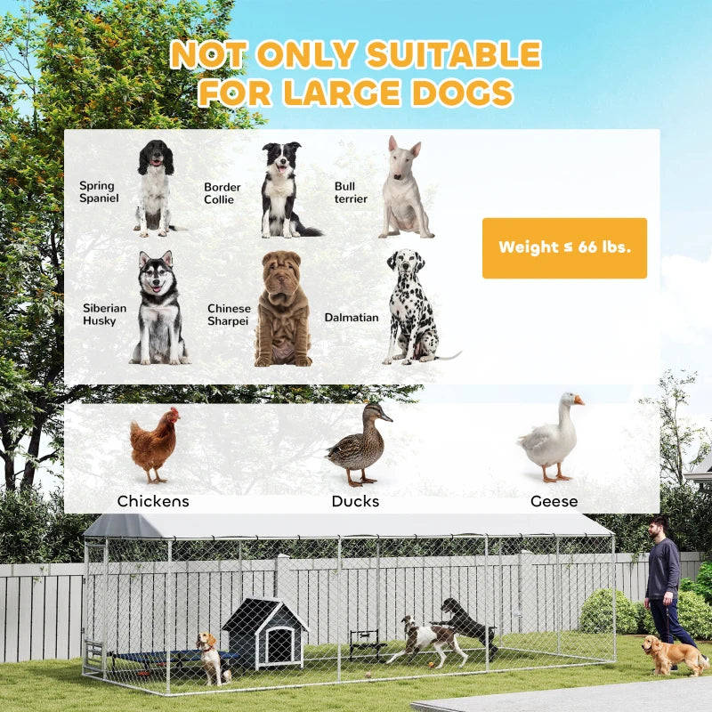 Dog Kennel Outdoor Dog Run Waterproof UV-Resist Cover Lockable Door Adjustable Bowls 20 X 7.5 X 6.5ft,Multiple Packages
