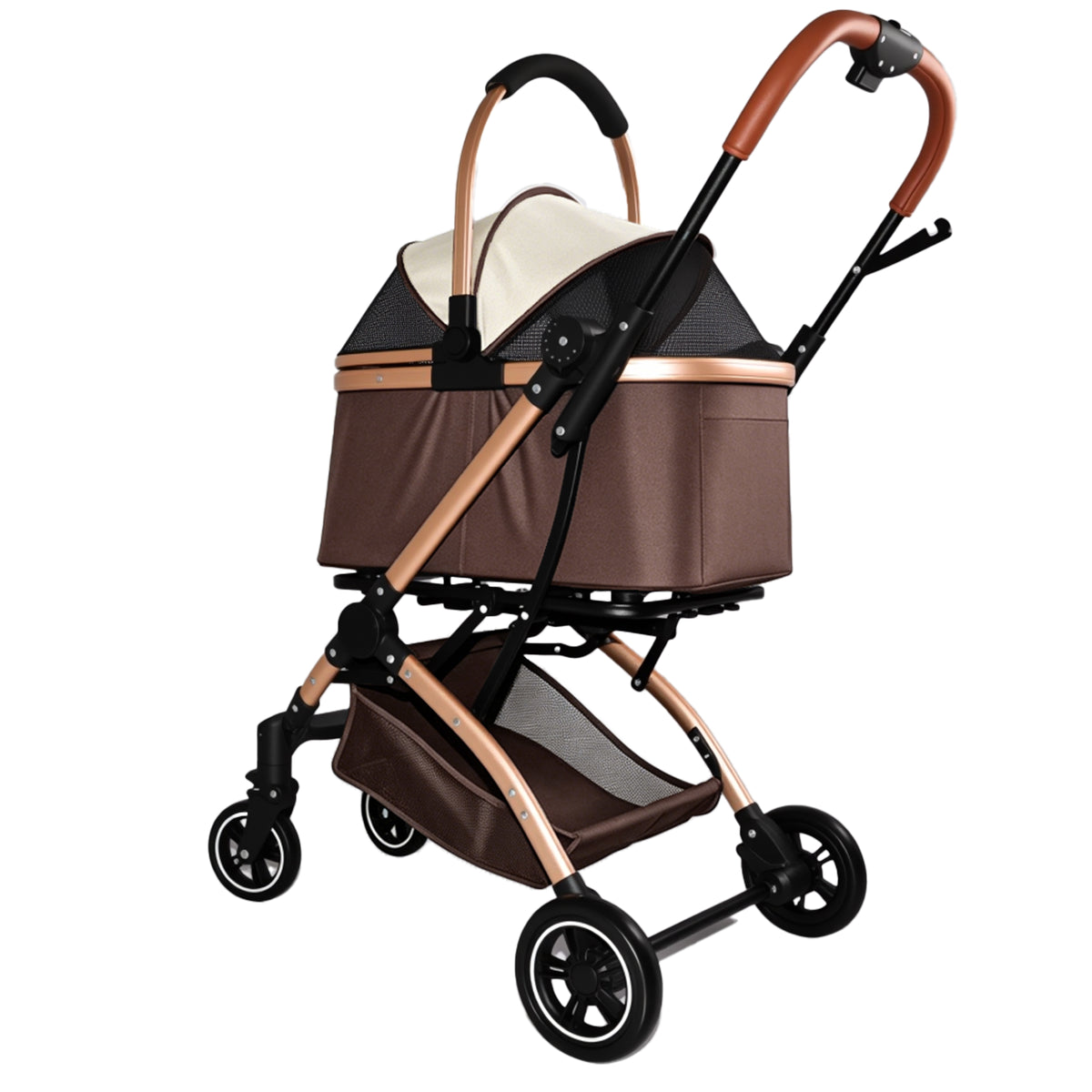 Pet Stroller for Dogs and Cats, 2-in-1 Detachable Foldable 4 Wheels Pet Stroller, Quick One-Hand Fold, Storage Basket, D