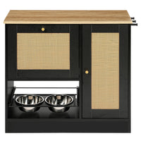 Feeding station with 2 lockers, pet feeding station with 2 elevated dog bowls, side hooks, anti-tipping kit, hidden pet 