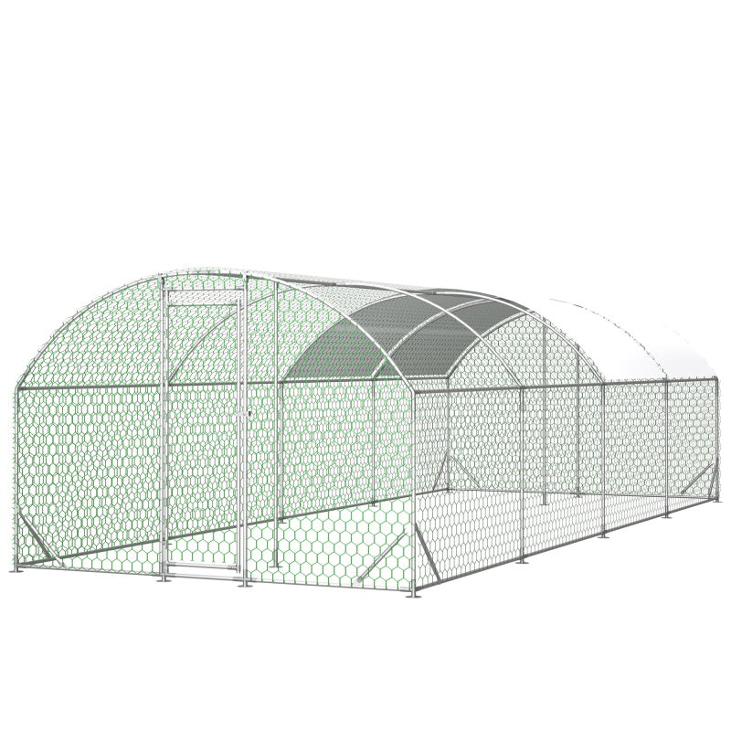 26'x9'x6'Large Metal Chicken Coop,Walk-in Poultry Cage,Chicken Run With Waterproof Cover,Outdoor Backyard Farm,Chicken R