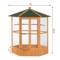 PawHut 69 Wooden Hexagonal Outdoor Aviary Flight Bird Cage With Covered Roof, BrownFor Multiple Packages, Please Pay Att