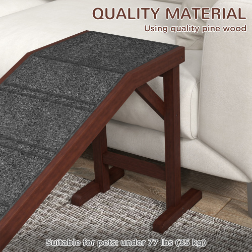 PawHut Dog Ramp For Bed, Pet Ramp For Dogs With Non-Slip Carpet And Top Platform, 74 X 16 X 25, Brown