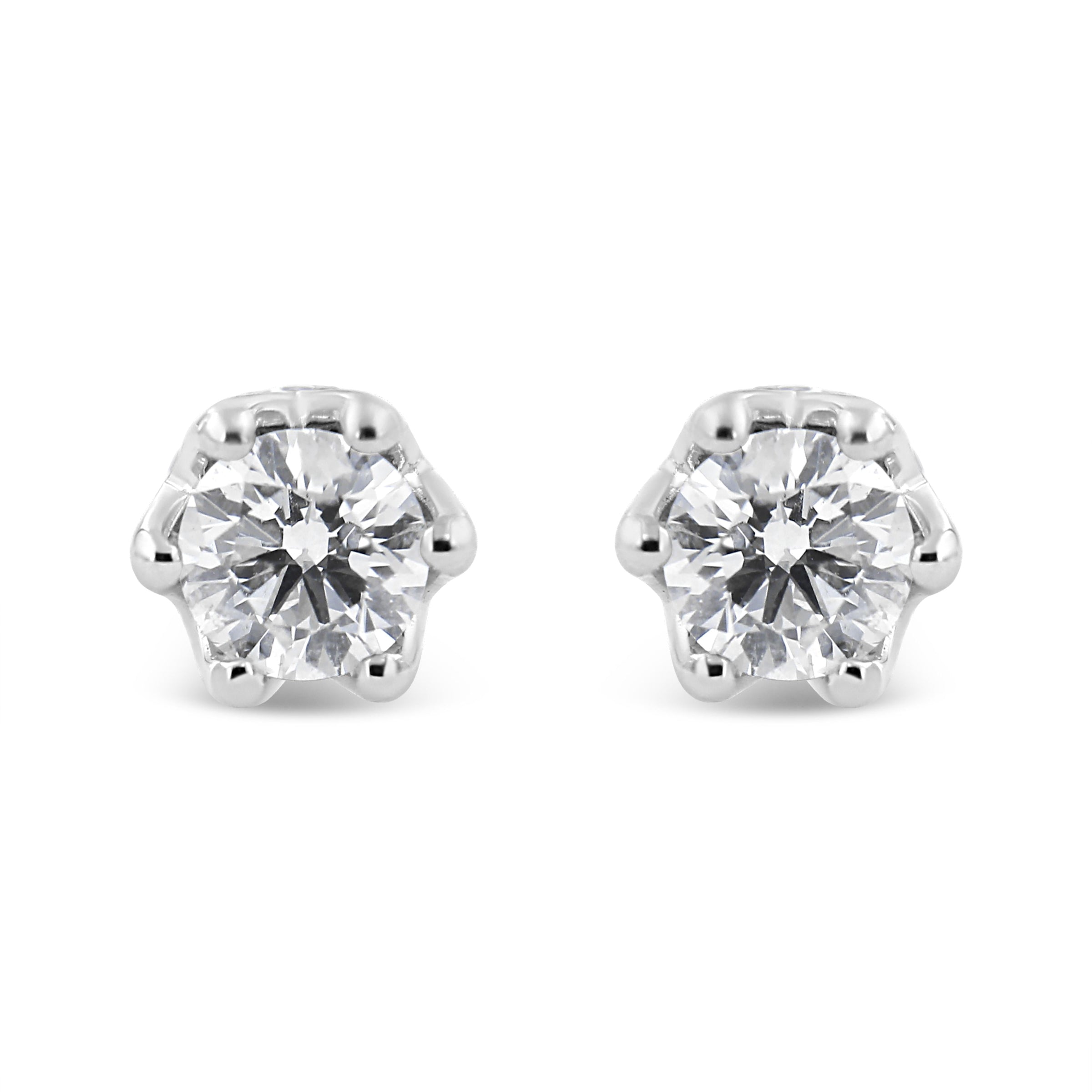 14K White Gold 1/2 Cttw Round Diamond Crown Stud Earring (I-J Color, I1-I2 Clarity)