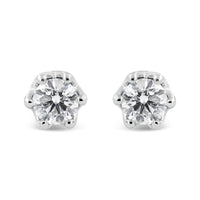 14K White Gold 1/2 Cttw Round Diamond Crown Stud Earring (I-J Color, I1-I2 Clarity)