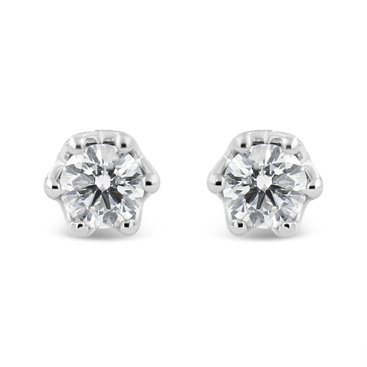 14K White Gold 1/2 Cttw Round Diamond Crown Stud Earring (I-J Color, I1-I2 Clarity)