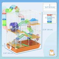 5 Tiers Hamster Cage Portable with Exercise Wheels Play Tube Water Bottle Dishes House Ladder for Gerbils, Orange