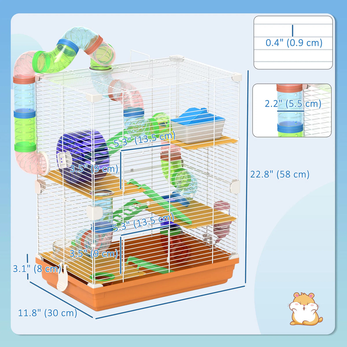 5 Tiers Hamster Cage Portable with Exercise Wheels Play Tube Water Bottle Dishes House Ladder for Gerbils, Orange