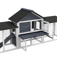 Outdoor Rabbit House 83" 2 Story Deluxe XL Wooden Rabbit Hutch, Big Bunny Cage w/ Ladder and Run, Dark Gray
