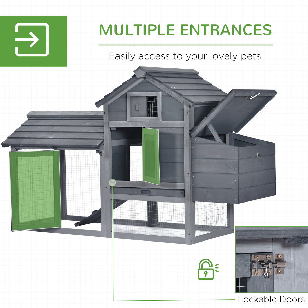 59" Small Wooden Chicken coop Hen House Poultry Cage for Outdoor Backyard with 2 Doors, Nesting Box and Removable Tray, 