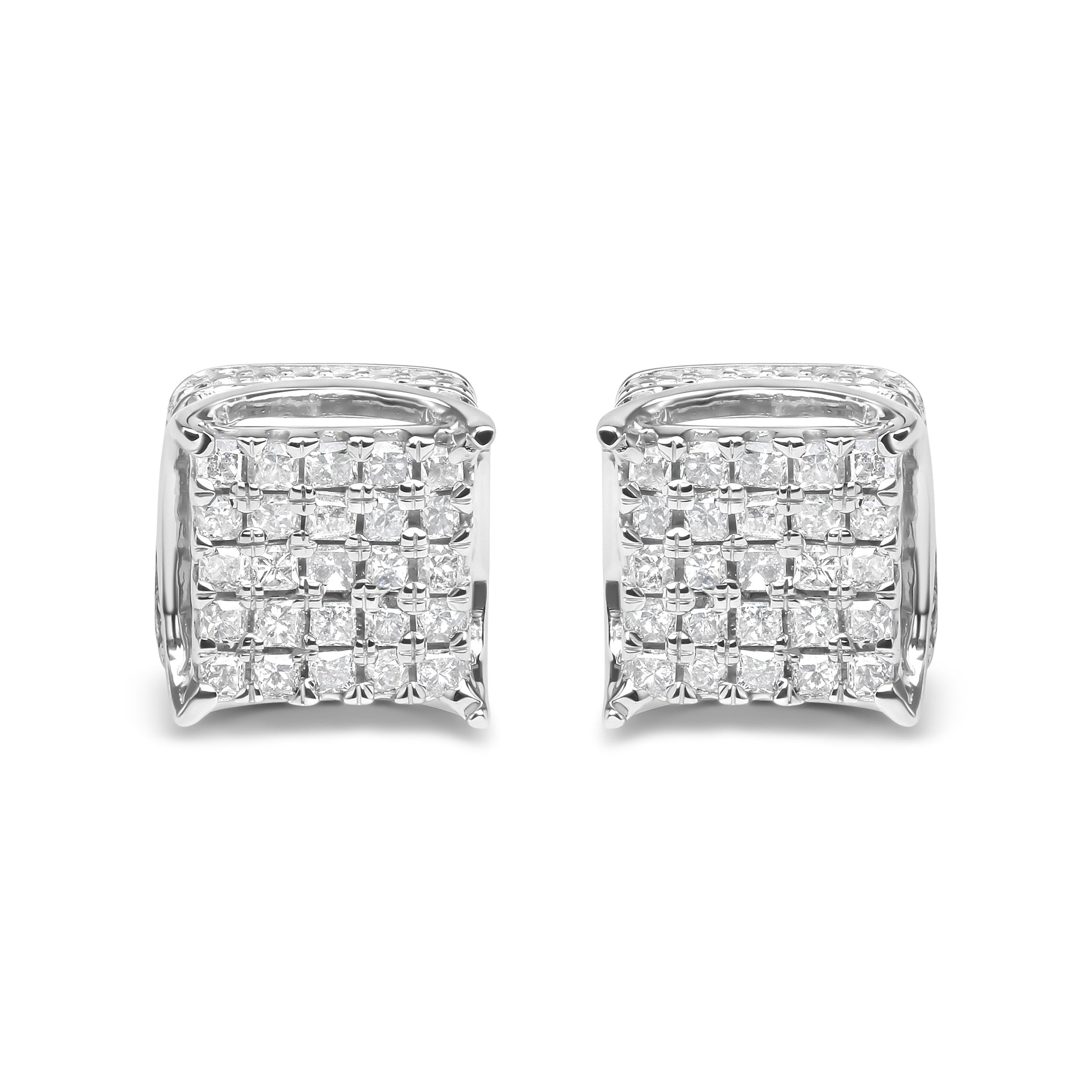 10K White Gold 1/2 Cttw Princess Cut Diamond Square Shaped Multi Stone Stud Earrings (H-I Color, SI1-SI2 Clarity)