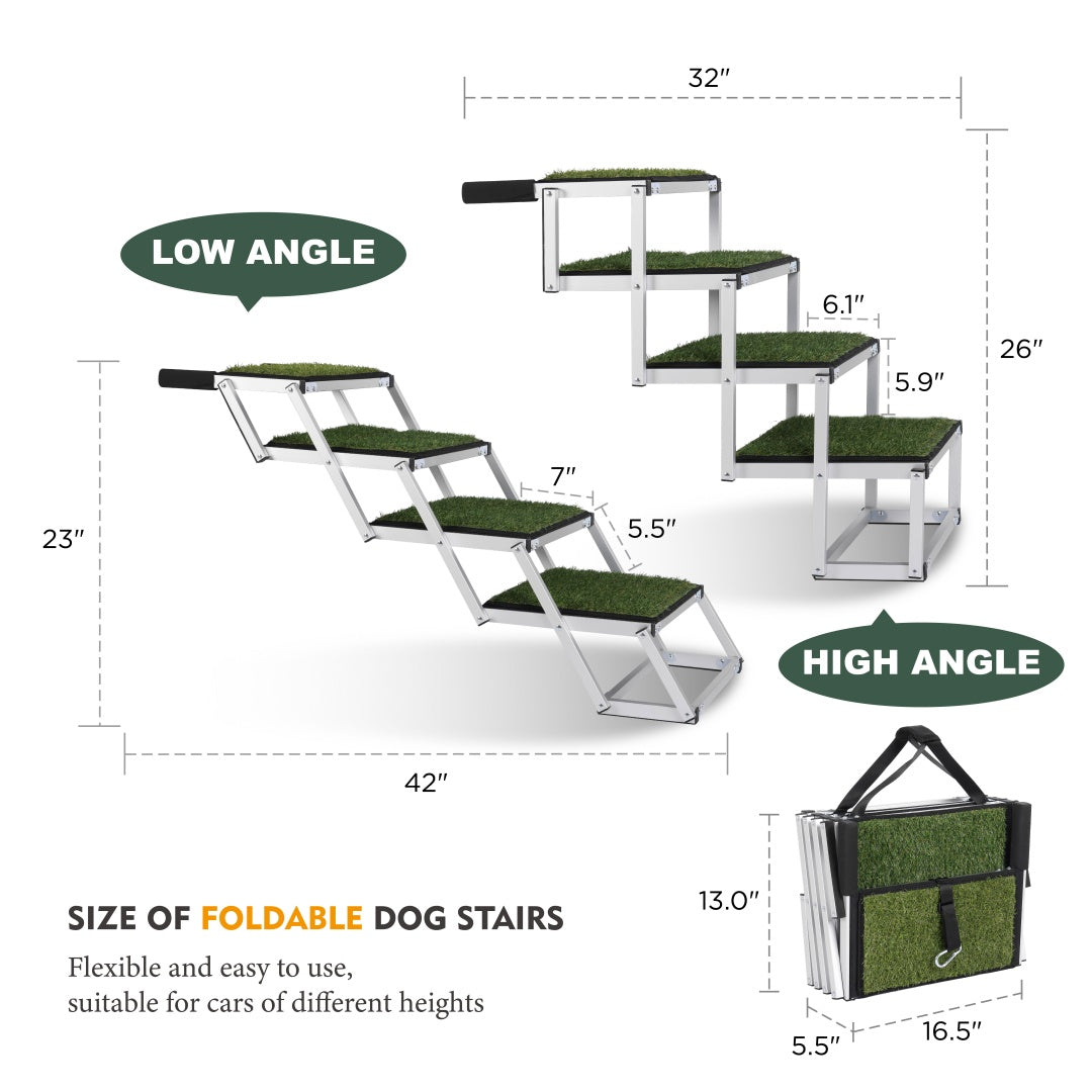 Foldable Dog Ramp For Cars, SUVs, Trucks, Portable Pet Dog Stairs For Large Dogs With Non-Slip Surface Reinforced Design